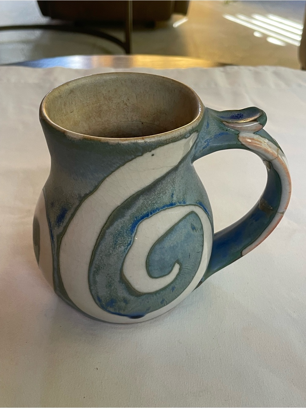 Blue Swirl Ceramic Mug with Sculpted Handle